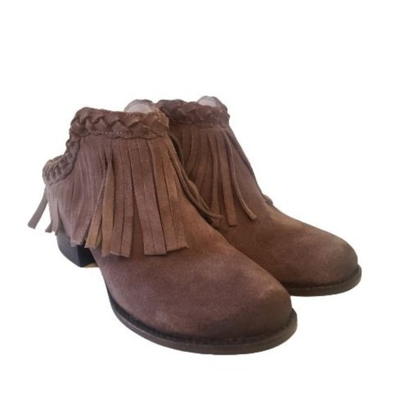 Freebird By Steven Lucy Slip on Fringe Mule Ankle Booties size 7